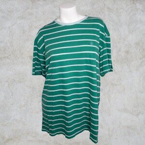Volcom Green and Light Blue Gray Striped Tee
